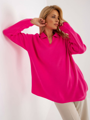 Pulover oversize roz fluorescent cu guler RUE PARIS