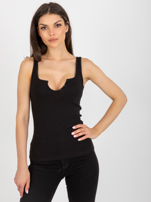 Top basic negru din bumbac fără mâneci