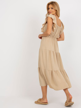 Rochie midi bej cu volan