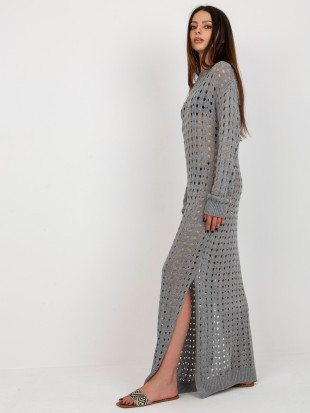 Rochie maxi tricotată gri cu mâneci lungi