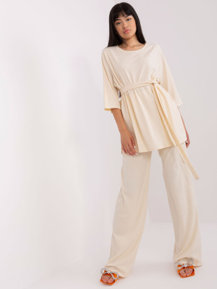 Compleu casual bej deschis cu dungi