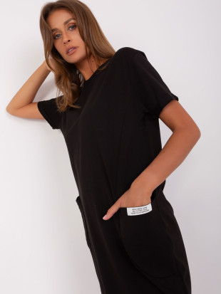 Rochie basic neagră cu mânecă scurtă
