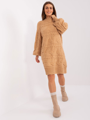 Rochie tricotată camel cu împletituri