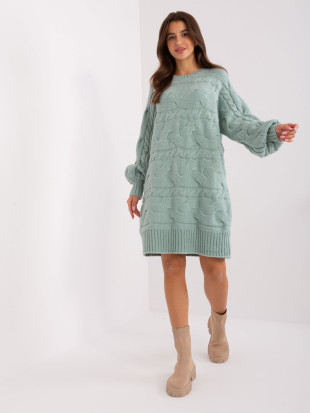 Rochie tricotată mentol cu împletituri