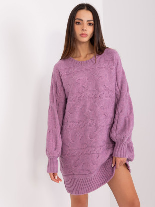 Rochie tricotată mov cu împletituri