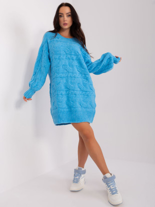 Rochie tricotată albastră cu mâneci lungi