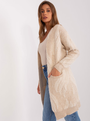 Cardigan moale bej deschis cu buzunare