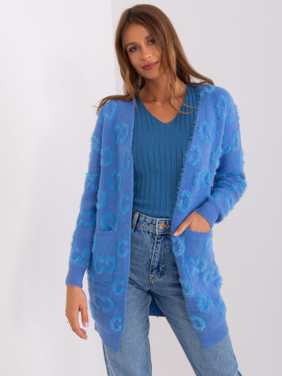Cardigan moale albastru cu model