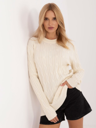 Pulover elegant ecru cu mâneci lungi