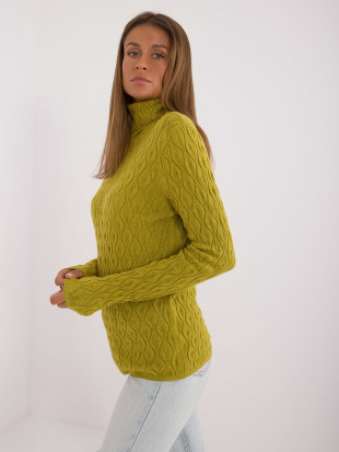 Pulover elegant verde măsliniu cu guler