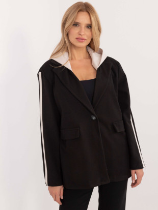 Sacou elegant negru cu glugă detașabilă