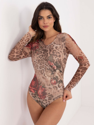 Body elegant cu mâneci lungi în culoare bej