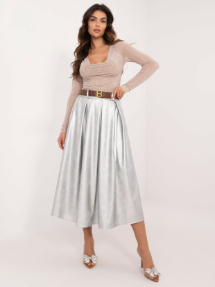 Fustă midi elegantă argintie