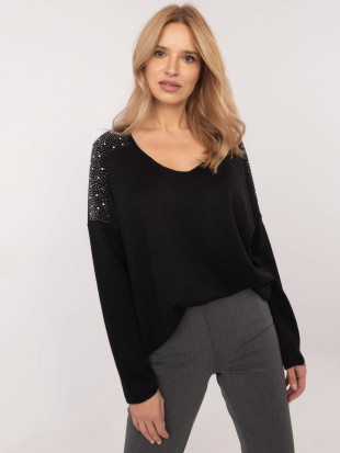Pulover elegant negru cu aplicație
