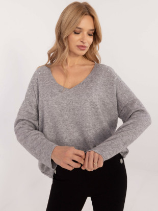 Pulover elegant gri cu aplicație