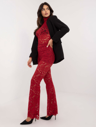 Pantaloni eleganți roșii cu talie înaltă
