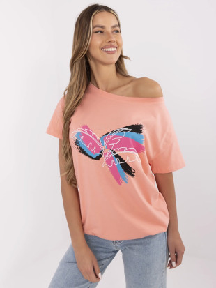 Tricou corai cu aplicație și broderie