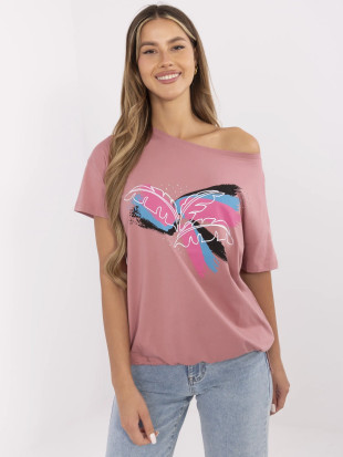 Tricou stilat cu aplicație în roz închis