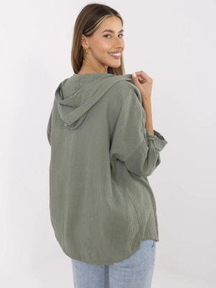 Cămașă khaki elegantă cu glugă
