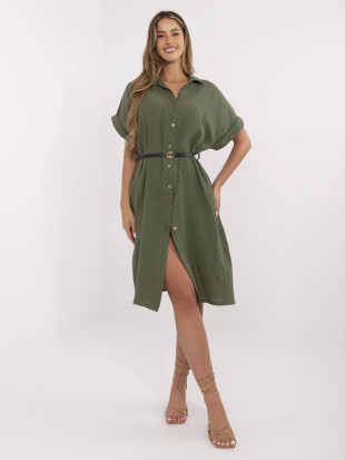 Rochie khaki simplă cu guler