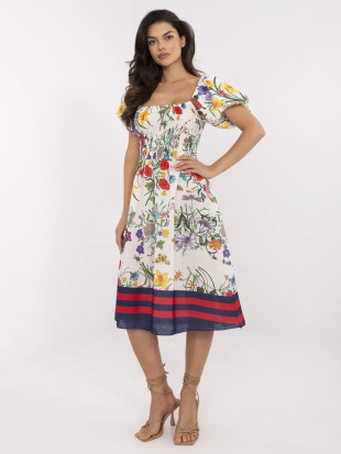 Rochie midi cu flori și mâneci scurte
