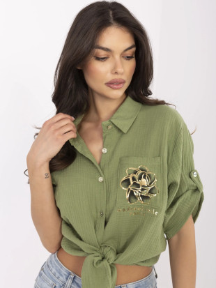 Cămașă khaki elegantă cu mâneci 3/4