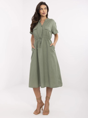 Rochie khaki evazată cu mâneci scurte