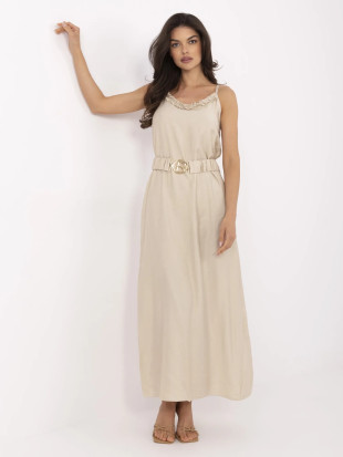 Rochie maxi bej cu curea