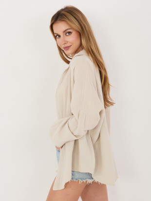 Cămașă bej din bumbac cu guler