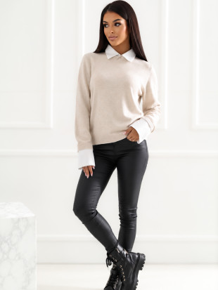 Pulover bej elegant cu guler