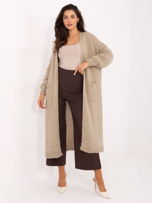 Cardigan bej lung cu buzunare
