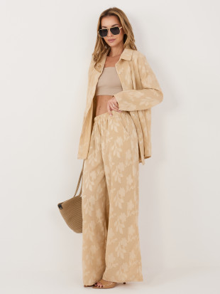 Set bej din viscoză cu cămașă și pantaloni