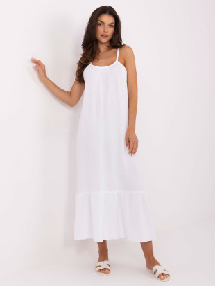 Rochie albă evazată cu legătură