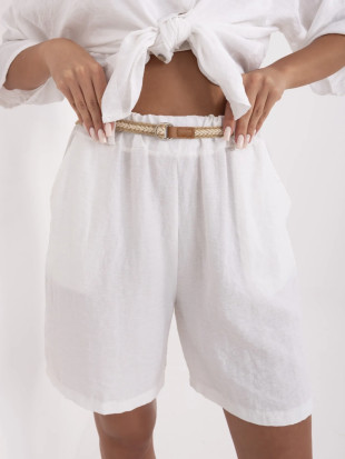 Shorts albe boho cu curea