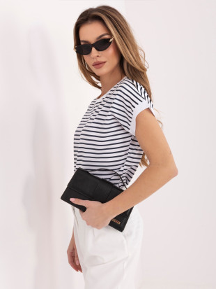 Tricou alb-bleumarin cu dungi, mânecă scurtă