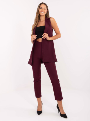Vestă lungă elegantă bordo cu căptușeală