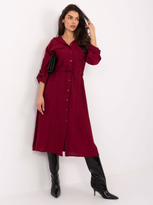 Rochie midi bordo evazată cu guler