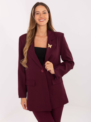 Sacou elegant bordo cu căptușeală și broșă