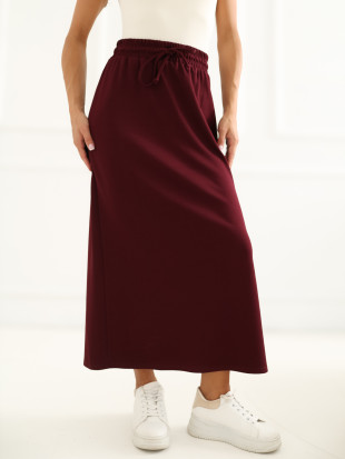 Fustă midi bordo cu legare în talie