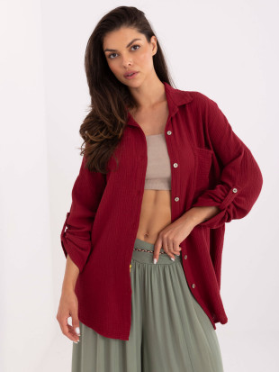 Cămașă elegantă bordo cu mâneci lungi