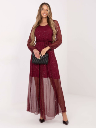 Rochie maxi bordo cu curea și căptușeală