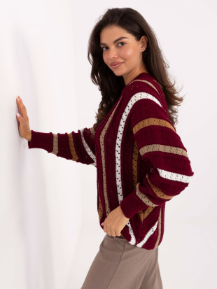 Pulover bordo cu model ajurat și dungi