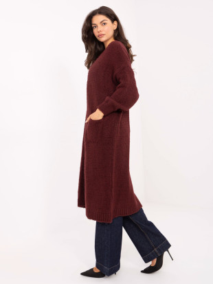Cardigan lung bordo cu buzunare