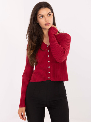 Pulover elegant bordeaux cu decolteu în V
