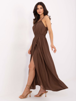 Rochie maxi cu legătură în culoarea maro
