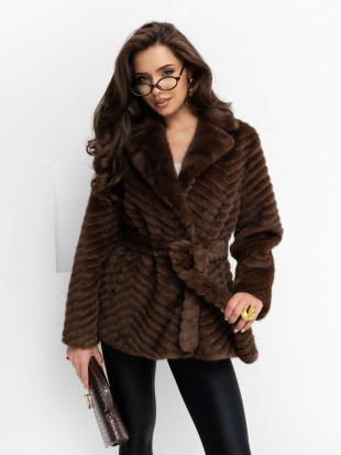 Palton scurt elegant cu curea, maro