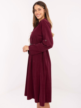 Rochie cămașă midi bordo cu curea