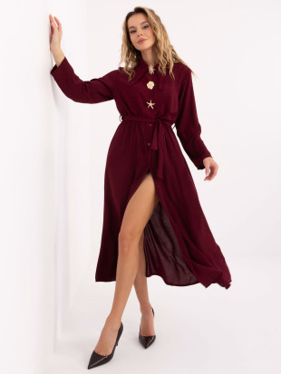 Rochie midi bordo evazată cu curea și broșă