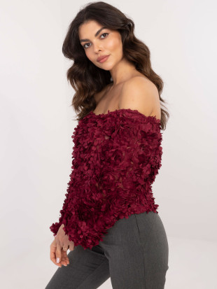 Bluză elegantă bordo cu umeri goi
