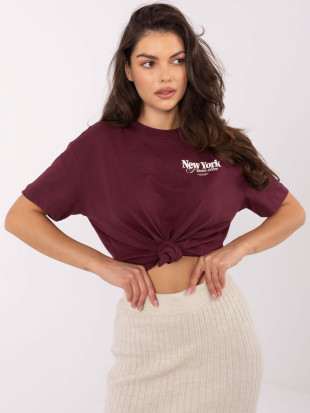 Tricou elegant bordeaux cu mânecă scurtă